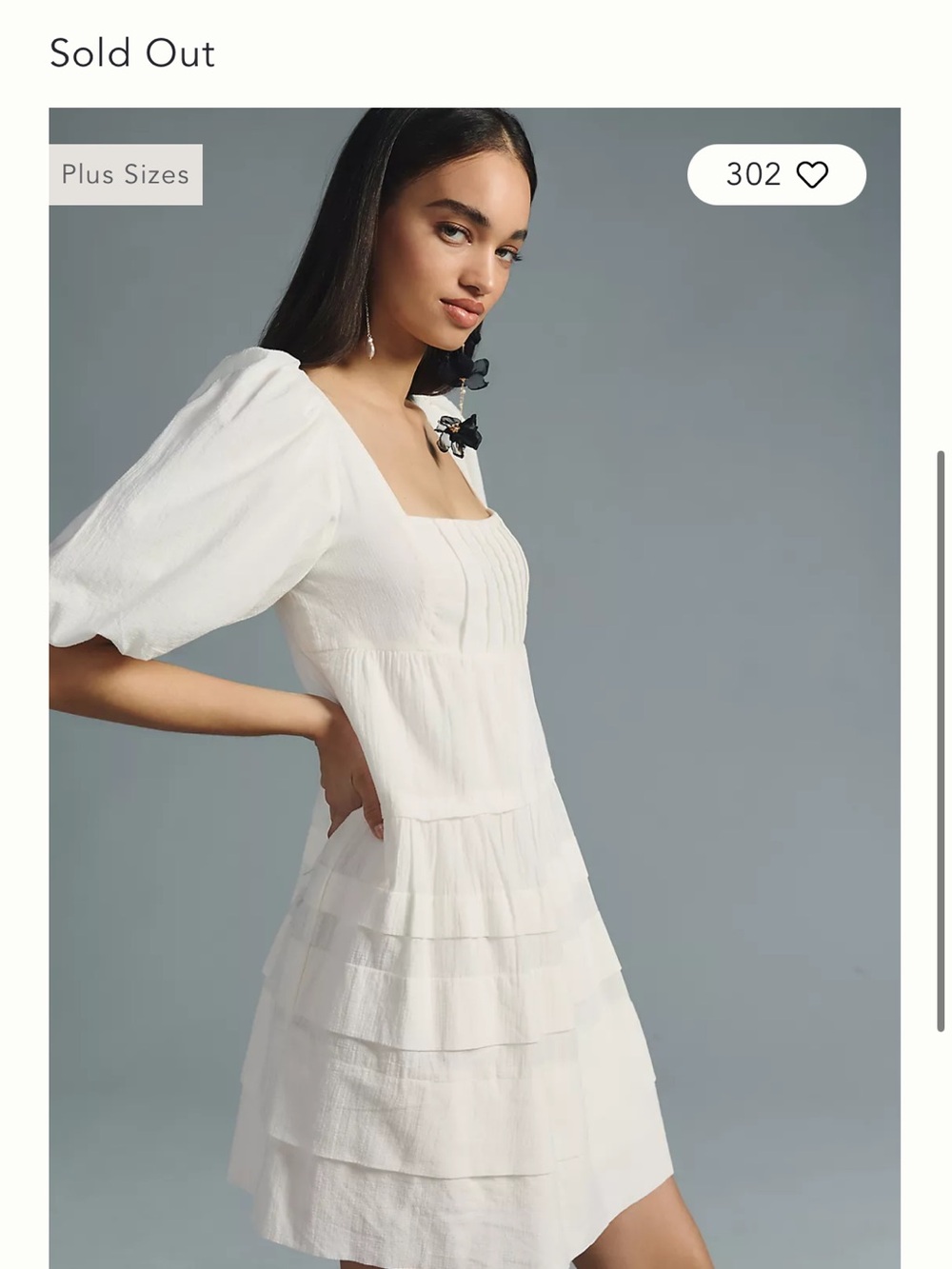 Anthropologie White Tiered Square-Neck Puff-Sleeve Dress
